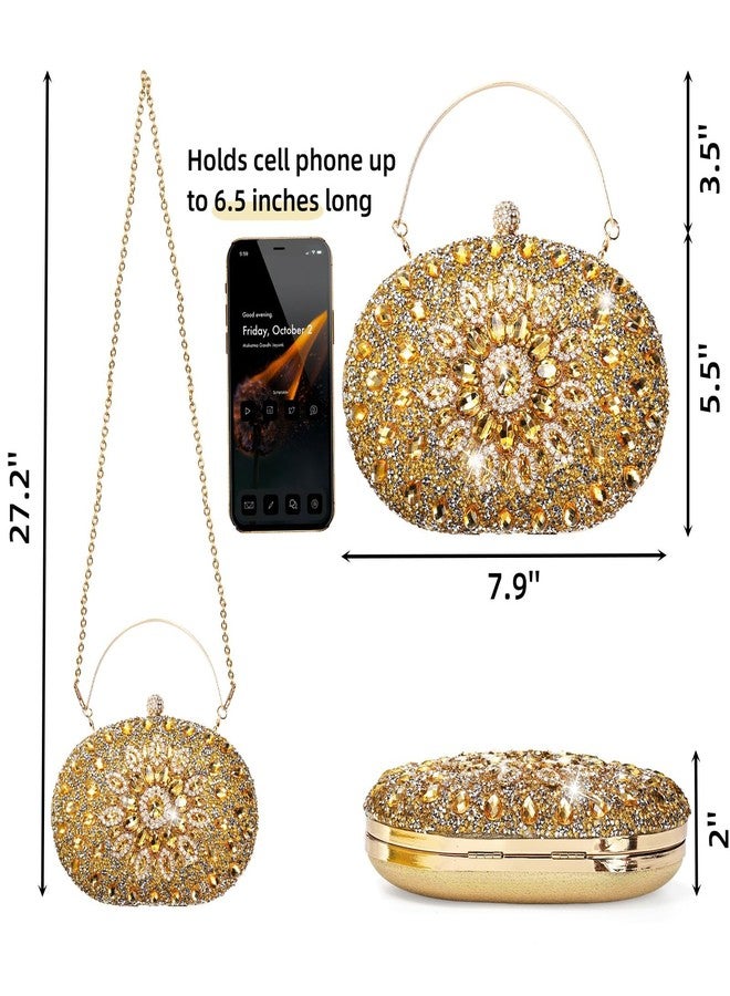 WRINGKIT Rhinestone Evening Clutch Purse, Gold Sparkling Glitter Wrist Clutch Bag with Detachable Chain, Crystal Diamond Lady HandBag for Wedding, Party, Prom, Date Night - Image 2